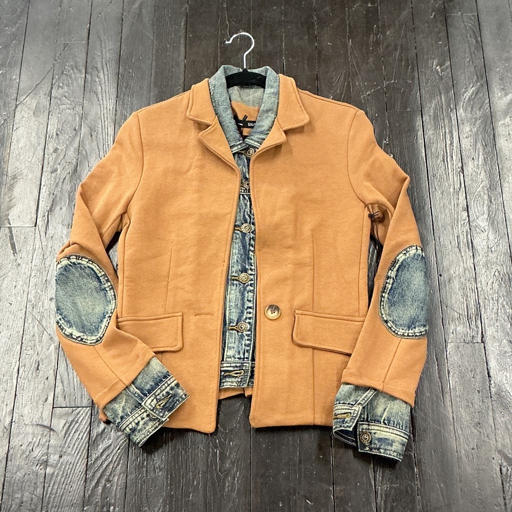 Mixed media denim jacket Clarissa tobacco
